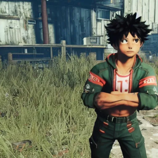 Image similar to izuku midoriya, fallout 4 gameplay