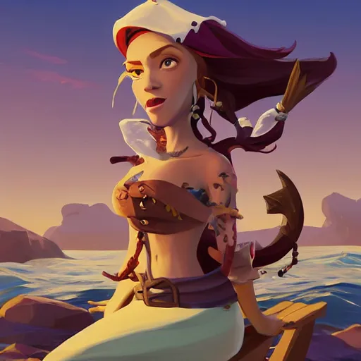 Image similar to painting jack the pirate mermaid on sea of thieves game avatar hero smooth face median photoshop filter cutout vector behance hd by jesper ejsing, by rhads, makoto shinkai and lois van baarle, ilya kuvshinov, rossdraws, illustration, art by ilya kuvshinov and gustav klimt