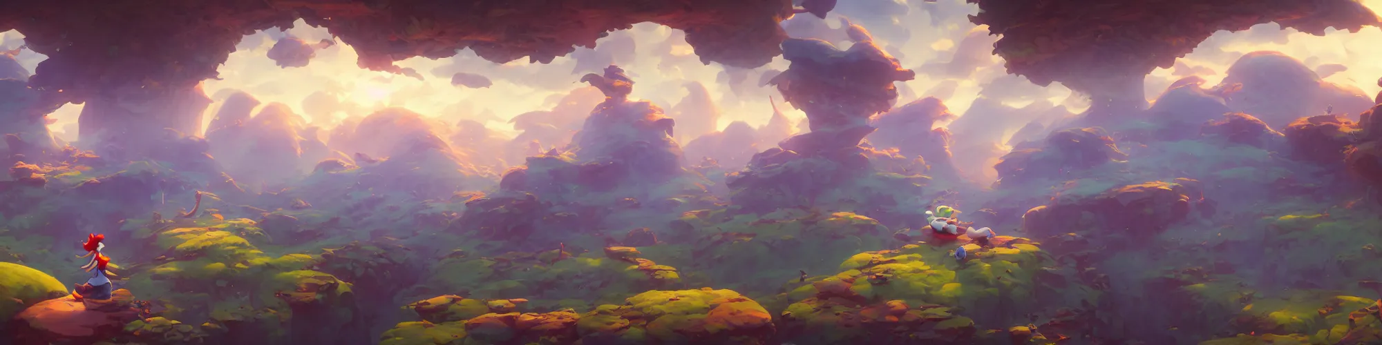 Image similar to 3 6 0 panoramic dynamics matte painting acrylic blur oil wonderland yoshi kurbi dofus, behance hd by jesper ejsing, by rhads, makoto shinkai and lois van baarle, ilya kuvshinov, rossdraws global illumination