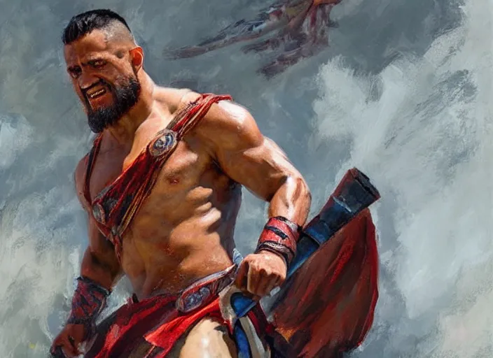 Image similar to a highly detailed beautiful portrait of alexis sanchez as kratos, by gregory manchess, james gurney, james jean