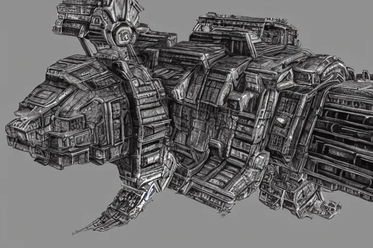 Image similar to monolithic space ship, warhammer 40k, dark souls 3 level, epic scale, gothic scifi