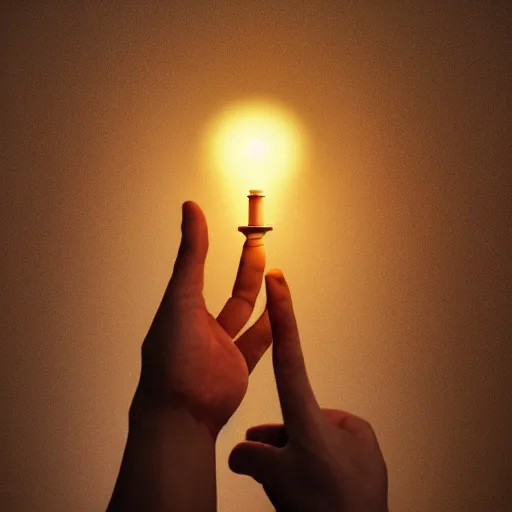 Prompt: god holding in his palm a lamp, billion times brighter, rich warm moody colors, volumetric lighting, octane, unreal 5, hyper realistic, ultra detailed, 8 k, awe inspiring, deep depth of field, sharp, fractal, post processing, elegant, intricate digital art, led light, ornate, neat, kawaii, artgem, trending artstation