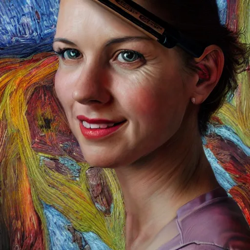 Image similar to a potrait of jen paski, hyper detailed, super realistic, thick brush strokes, visible paint layer.