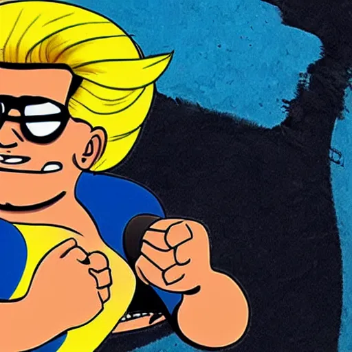 Prompt: an overweight Johnny bravo with 5 o\'clock shadow