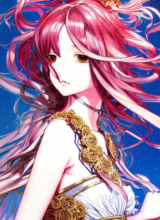 Image similar to exquisite imaginative fate manga poster of princess, long wavy hair, armor, ruffles, by shigenori soejima, minaba hideo, katsuhiro otomo, jump comics, fluorescent, illustration, artstation, dark fantastic, highly detailed, 8 k, maximalist