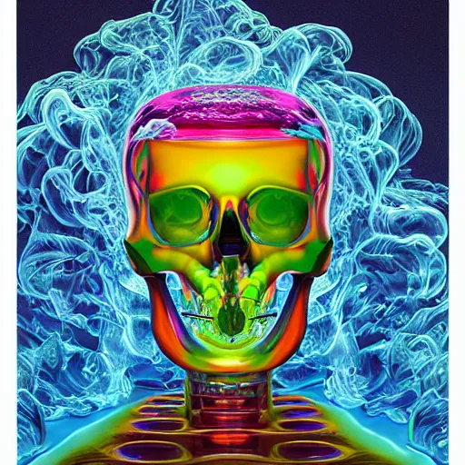 Image similar to jelly rococo gel skeleton vaping plasma and colorful auras, liquid, drippy, splashing, scifi 3 d paint spray by beeple, fernando botero, jeff koons, ivan shishkin, m. c. escher