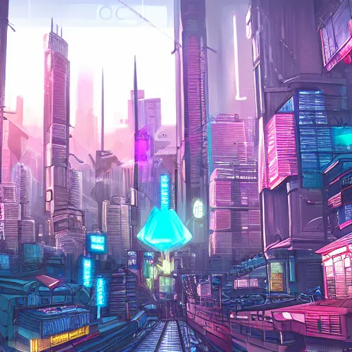 Image similar to Cyberpunk City, background art, Lucas Arts Adventure