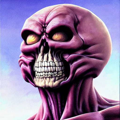 Image similar to ultra realistic portrait painting of skeletor, art by akira toriyama, 4 k, dragon ball artstyle, cel shaded, highly detailed, epic lighting