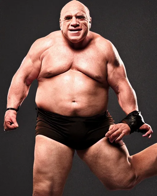 Image similar to portrait of danny devito as brock lesnar. photographic, photography