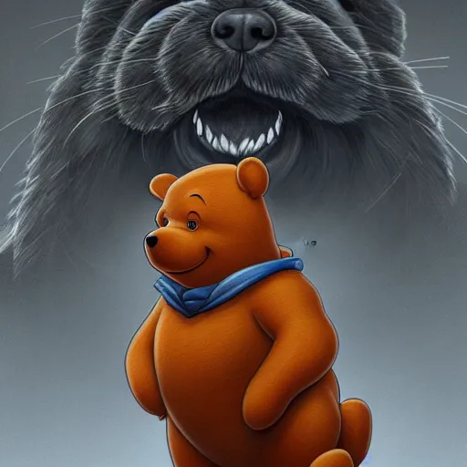 Image similar to a portrait of winnie the poo as a wizard, upper half portrait, urban motifs, intricate, elegant, highly detailed, digital painting, trending on artstation, concept art, smooth sharp focus, illustration, art by artgerm and greg rutkowsk