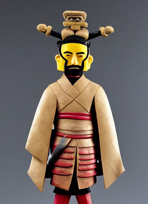 Image similar to a samurai, sponge sculpture