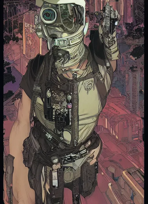 Image similar to cyberpunk repo man. portrait by ashley wood and alphonse mucha and laurie greasley and josan gonzalez and james gurney. spliner cell, apex legends, rb 6 s, hl 2, d & d, cyberpunk 2 0 7 7. realistic face. vivid color. dystopian setting.