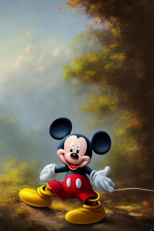 Image similar to realistic mickey mouse, 8 k, trending on artstation, smooth, sharp focus artwork by gustave courbet, mark keathley, greg rutkowski and annie leibowitz