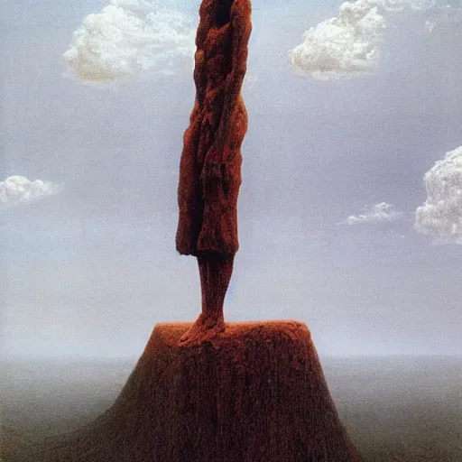 Image similar to a giant standing over the earth, style of beksinski