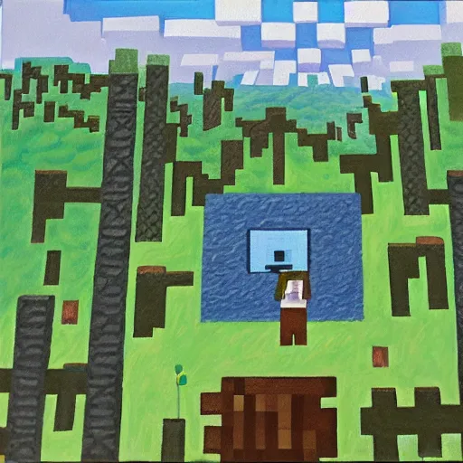 Prompt: minecraft, oil painting