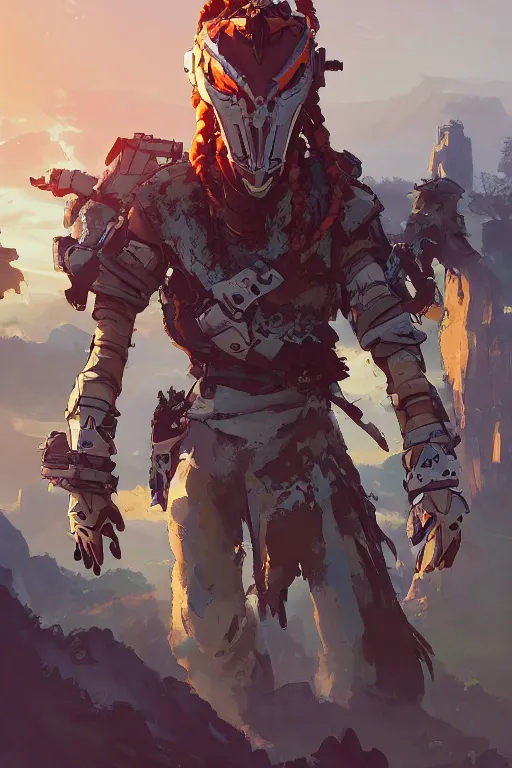 Image similar to combination suit armor aloy horizon forbidden west horizon zero dawn robot ninja mask helmet backpack tribal, art gta 5 comics, official fanart behance hd artstation by jesper ejsing, by rhads, makoto shinkai and lois van baarle, ilya kuvshinov, ossdraws radiating a glowing aura cgi rtx 2 0 2 2