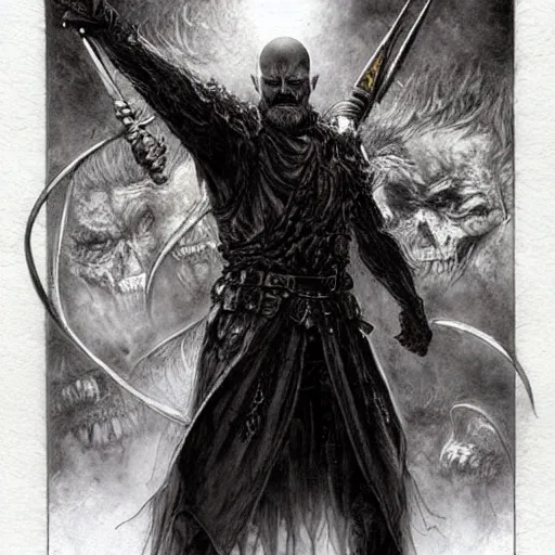 Image similar to Walter white as a dark fantasy warrior, made by gerald brom and luis royo