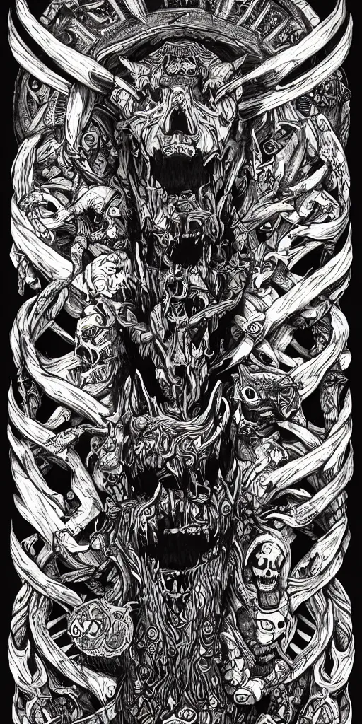 Image similar to A totem with a skull and an wolf, lovecraft, ink on paper, coherent, symmetrical, intricate, high detail, digital painting, octane render, 4k, trending on artstation