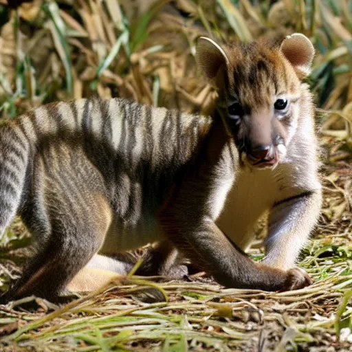 Image similar to baby Tasmanian tiger real photo in zoo