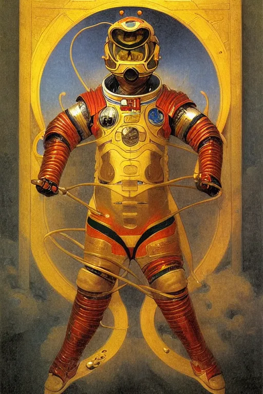 Image similar to portrait of a astronaut is a chinese dragon in armor and helmet, majestic, solemn, in space, by bouguereau