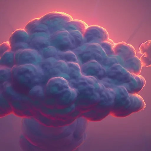 Image similar to a fluffy cloud in new style of painting combining surrealism and psychedelia with 3D octane render and unreal engine, trending on artstation, 8k