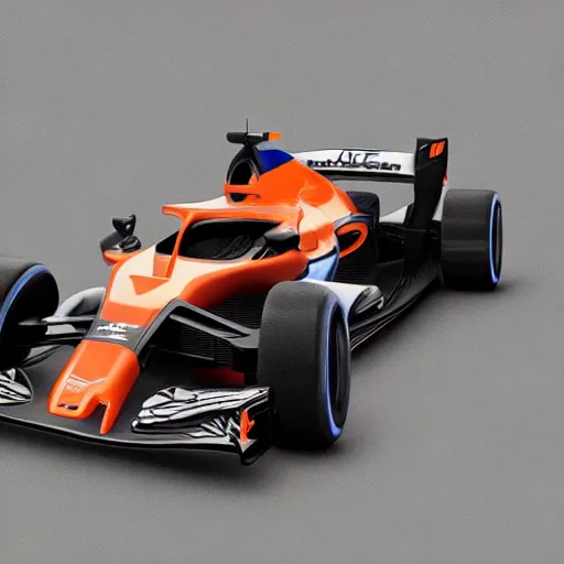 Image similar to hybrid design between McLaren MCL34 F1 car and Ford Mustang. No background, concept art style.