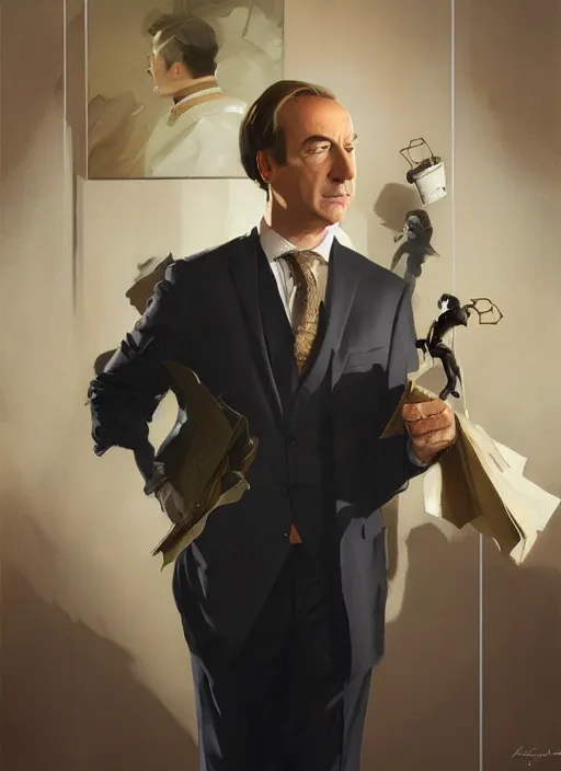 Image similar to portrait of saul goodman, medium closeup, lawyer clothing, painting by sargent and leyendecker, asymmetrical, intricate, elegant, matte painting, illustration,, by rhads, by greg rutkowski, by greg tocchini, by james gilleard, by joe fenton