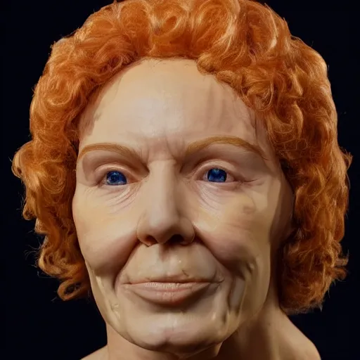 Prompt: a wax sculpture of the face of a person named dolly hoffpants