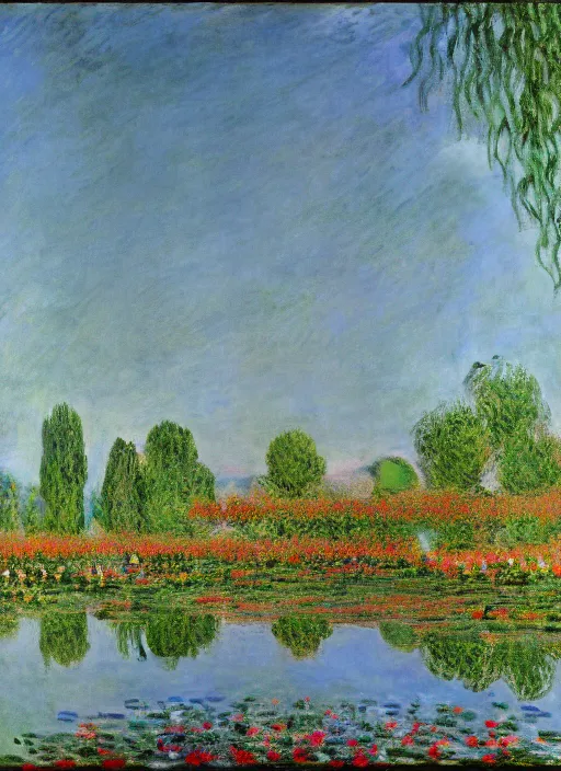 Image similar to a painting so beautiful and universally loved it creates peace on earth by claude monet and andy warhol