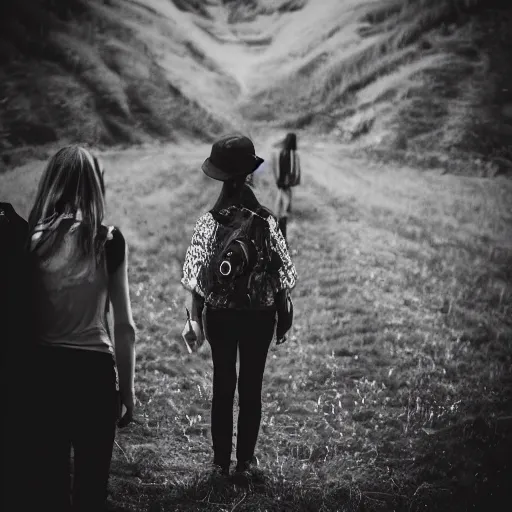 Image similar to “A highly detailed portrait photo of two people standing back to back”