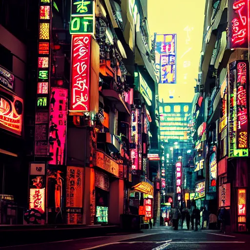 Prompt: futuristic tokyo crowded night street with neon signs by giorgio vasari, renaissance art, the animatrix, atmospheric, cinematic composition, 8 k, cyberpunk lighting