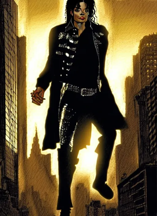 Image similar to masterpiece concept art, michael jackson stars in i am legend, by greg rutkowski and geof darrow, 8 k, intricate detail, cinematic lighting