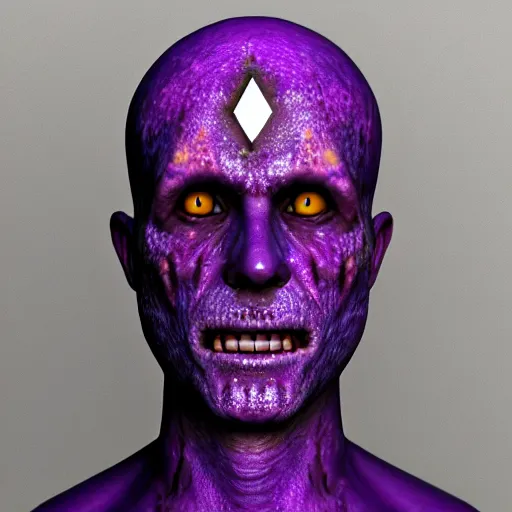 Image similar to zombified purple human with jewels in his skin. portrait by blinx. 4 k octane render.