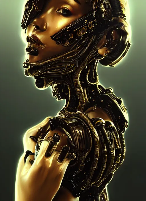 Image similar to soft lustrous hard tech ebony ivory biotech raver gutter punk cyborg bioweapon, golden ratio, details, sci - fi, dark fantasy, cyberpunk, intricate, decadent, ornate, highly detailed, digital painting, octane render, 8 k, artstation, concept art, smooth, sharp focus, illustration, art by artgerm, loish, wlop