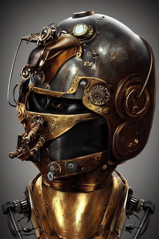 Image similar to steampunk helmet fantasy art mask robot ninja stylized digital illustration sharp focus, elegant intricate digital painting artstation concept art global illumination ray tracing advanced technology chaykin howard and campionpascale and cooke darwyn and davis jack