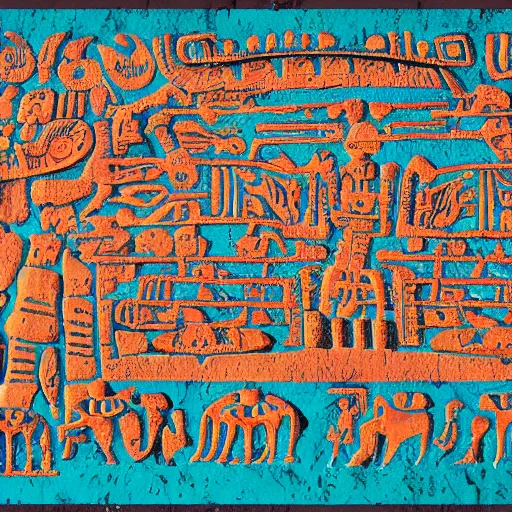 Prompt: a high detailed picture of a crowd worshiping an alien ship in mayan hieroglyphics style 4k