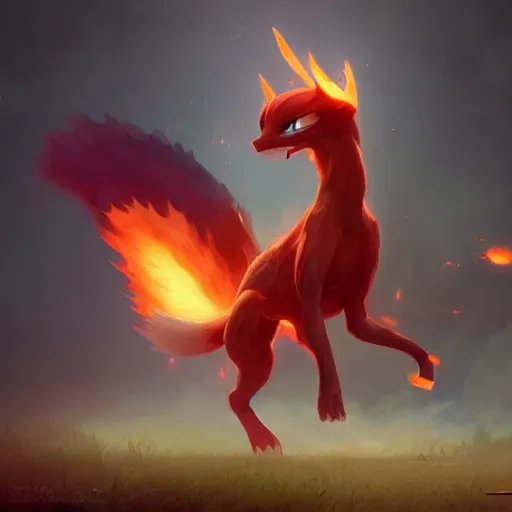 Image similar to pokemon fox rapidash of fire, artstation greg rutkowski, cinematic, hyperrealist, digital art