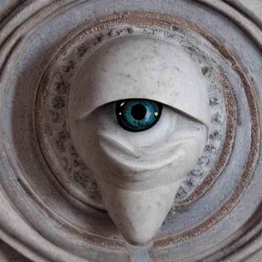 Image similar to marble statue of an intricately detailed eye floating, centered with black background