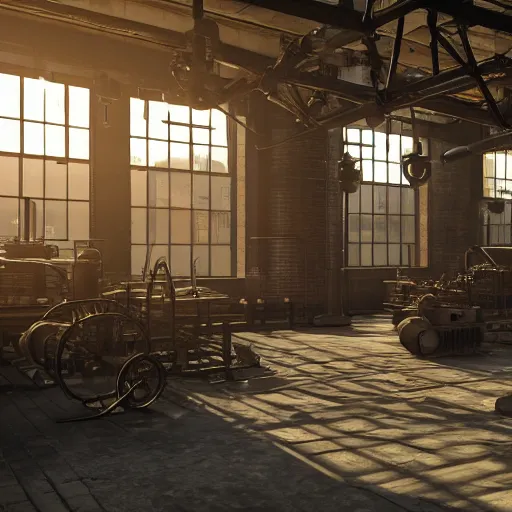 Image similar to factories of the industrial revolution in europe, highly detailed, photorealistic shot, bright studio setting, studio lighting, crisp quality and light reflections, unreal engine 5 quality render