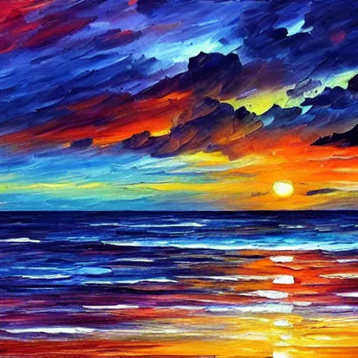 Image similar to sunset on the caribbean bay, by leonid afremov