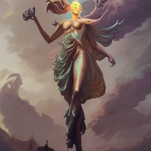 Prompt: a statue of a dynamic character design by peter mohrbacher