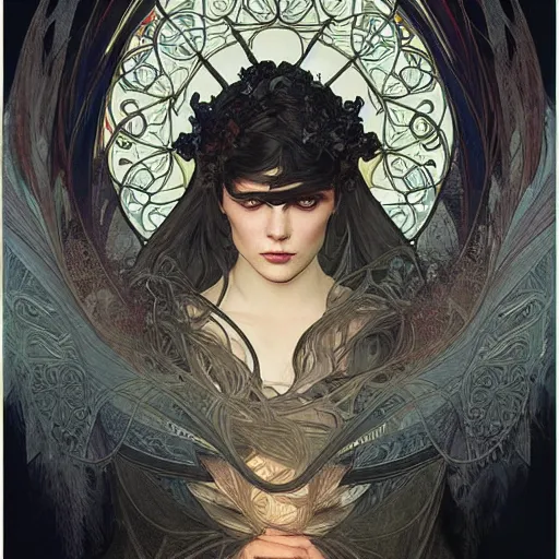 Image similar to A portrait of An beautiful!!! angel in black flames by Ross Tran and alphonse mucha and greg rutkowski,In style of digital art illustration.Fantasy,darksouls,elden ring,smooth,hyper detailed,sharp focus,Soft light.trending on artstation.4k