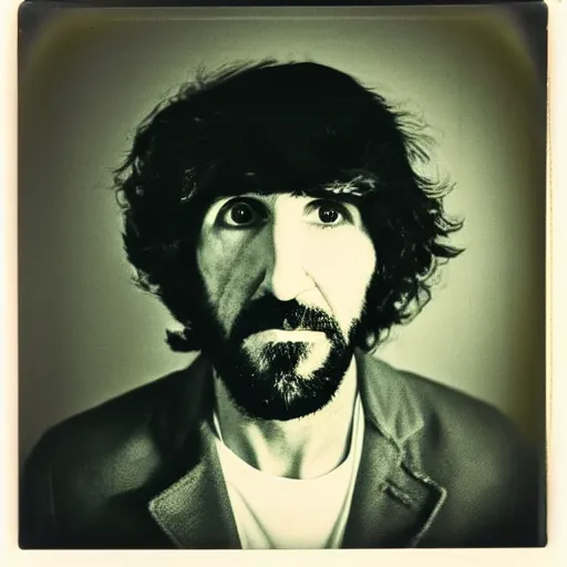 Prompt: Mugshot Portrait of Gruff Rhys, taken in the 1970s, photo taken on a 1970s polaroid camera, grainy, real life, hyperrealistic, ultra realistic, realistic, highly detailed, epic, HD quality, 8k resolution, body and headshot, film still, front facing, front view, headshot and bodyshot, detailed face, very detailed face