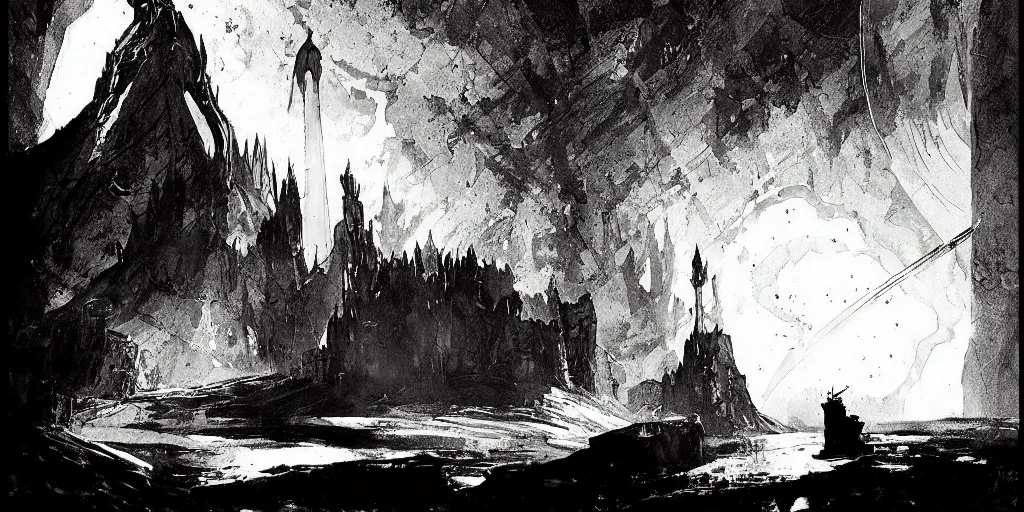 Prompt: a mythical magical sword halfway embedded in a stone radiant light, detailed and intricate environment, digital art, trending on art station kvlt by peder balke by peder balke by guido crepax by norman bluhm mystic high contrast monochromatic noir