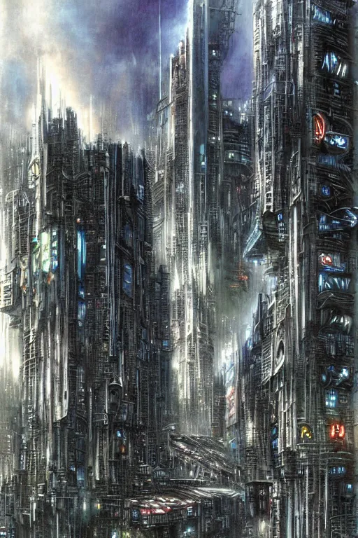 Image similar to dreamwave cyberpunk city, painted by luis royo