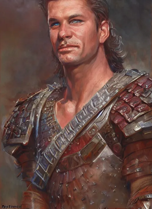 Prompt: a realistic fantasy portrait painting of a male warrior, ultra detailed, art by ralph horsley, swanland, sabbas