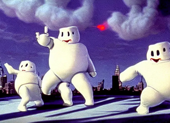 Prompt: Th Stay Puft Marshmallow Man attacks New York, ultra realistic, cinematic