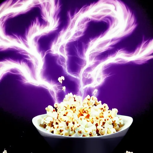 Image similar to fluffy popcorn hit by lightning, elemental spirit, in the style of a manga character, with a smiling face and flames for hair, sitting on a lotus flower, white background, simple, clean composition, symmetrical