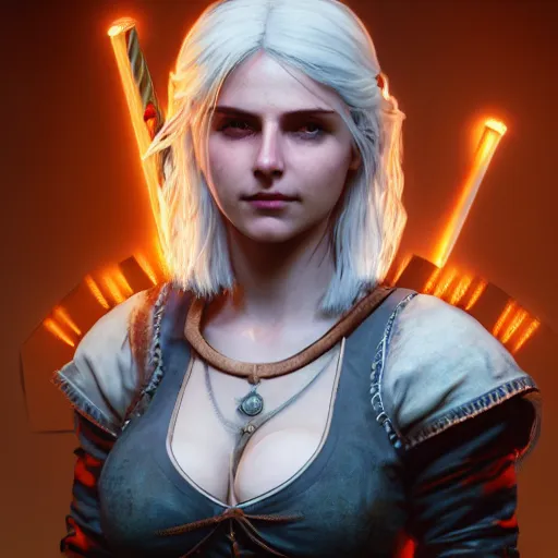 Image similar to ciri from the witcher 3 video game, huggy wuggy from poppy playtime video game, fullbody, ultra high detailed, glowing lights, oil painting, greg rutkowski, charlie bowater, beeple, unreal 5, daz, hyperrealistic, octane render, rpg portrait, dynamic lighting, fantasy art, beautiful face