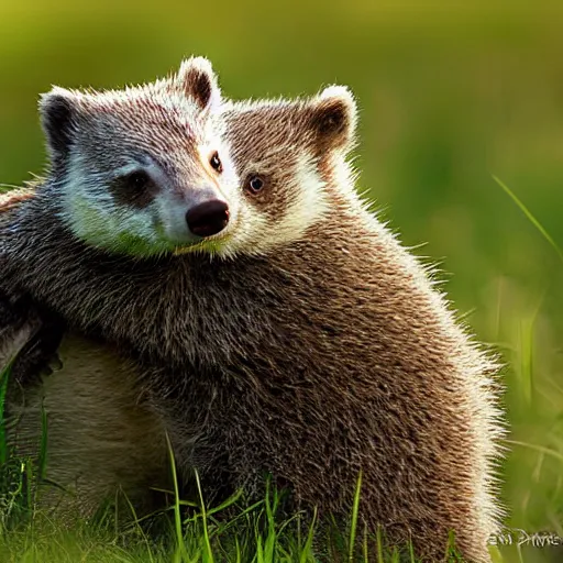 Image similar to two badgers hugging, digital photography, HD